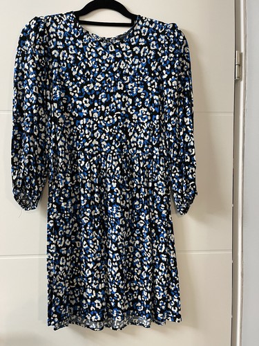 Kleid blau weiß leopard - kleid,