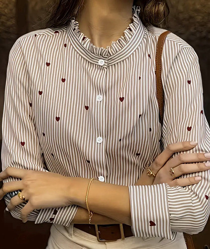 Damen bluse weiß braun - m, weiß/braun