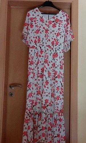 Damen maxikleid weiß rot - damen, weiß/rot
