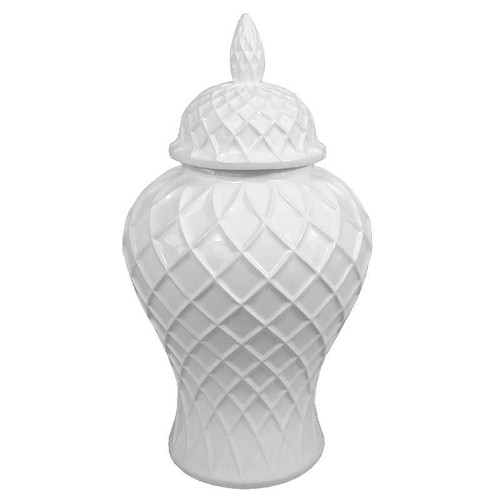 Deckelvase weiß rautenmuster - deckelvase,