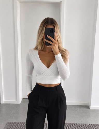 Damen wickel top weiß ripp - damen,